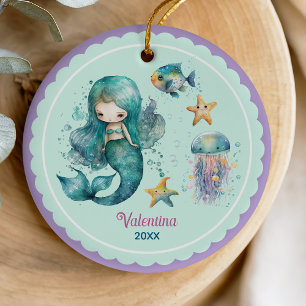 Girly Purple Ocean Undersea Mermaid Christmas Ceramic Ornament