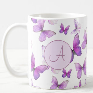 Girly Purple Pastel Butterflies Custom Monogrammed Coffee Mug