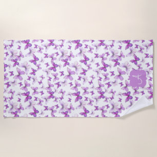 Girly Purple Pastel Butterflies Custom Name Beach Towel