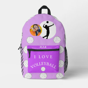 Girly Purple Photo Chic Volleyball Printed Backpack