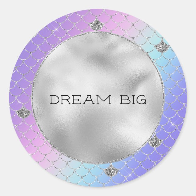 Girly Purple Pink Aqua Silver Mermaid Glitter Classic Round Sticker (Front)
