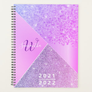 Girly Purple Pink Glitter Chic Monogram 2021 2022 Planner