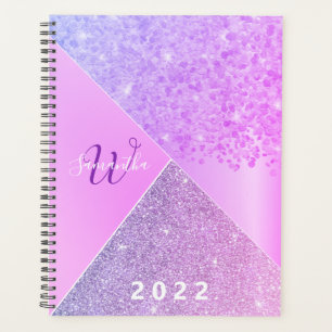 Girly Purple Pink Glitter Chic Monogram 2022 Planner