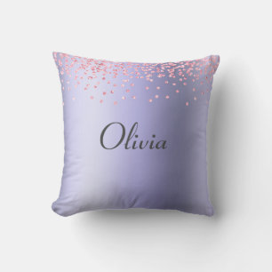 Girly Purple Pink Glitter Name Throw Pillow