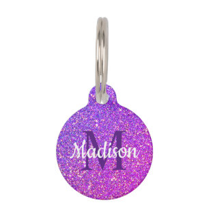 Girly Purple Pink Glitter Personalized Pet Tag