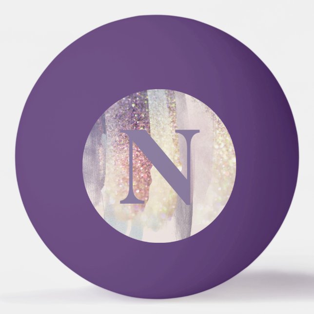 Girly purple pink glitter sparkle initial monogram ping pong ball (Front)