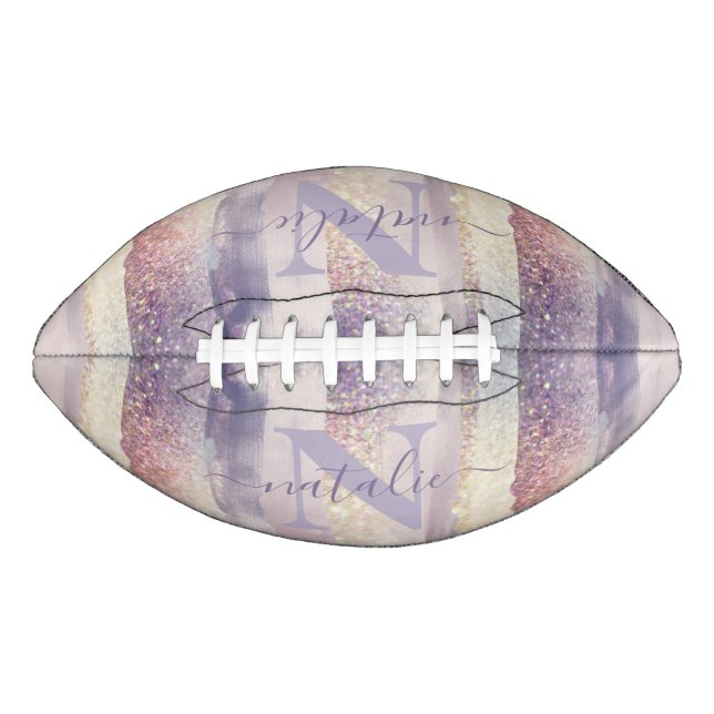 Girly purple pink glitter sparkle initial name football (Front)