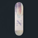 Girly purple pink glitter sparkle initial name skateboard<br><div class="desc">Girly purple pink glitter sparkle initial personalized name cornhole. Beautiful watercolor illustration,  a ideal birthday or Christmas gift. Perfect lift for your lady golfer friend or relative.</div>