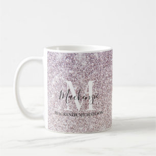 Girly Purple Pink Ombre Glitter Monogram Name Coffee Mug