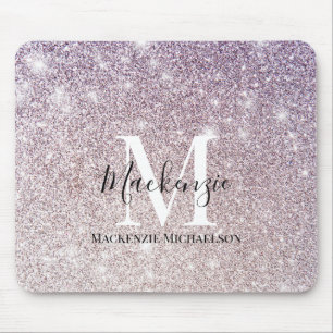 Girly Purple Pink Ombre Glitter Monogram Name Mouse Pad