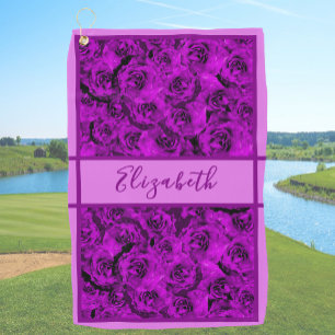 Girly Purple Roses Print custom name ladies Golf Towel