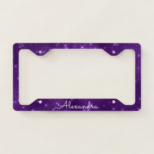 Girly Purple Shimmer and Sparkle Monogram License Plate Frame