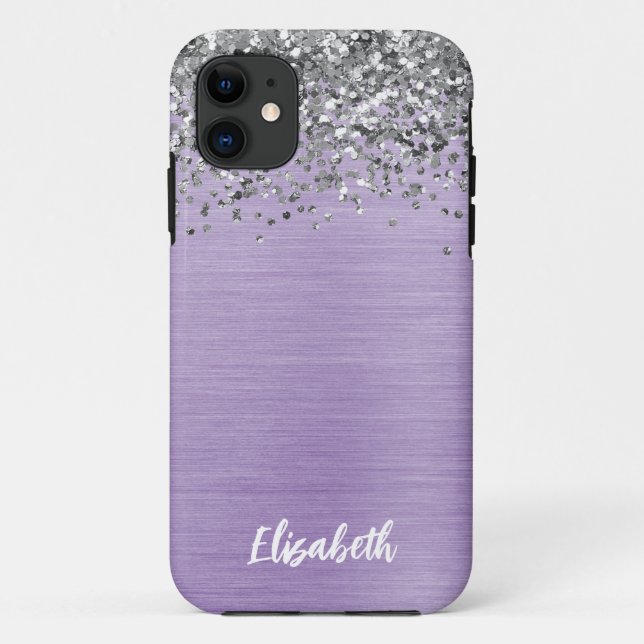 Girly Purple Sparkle Glitter Monogram Name  Case-Mate iPhone Case (Back)