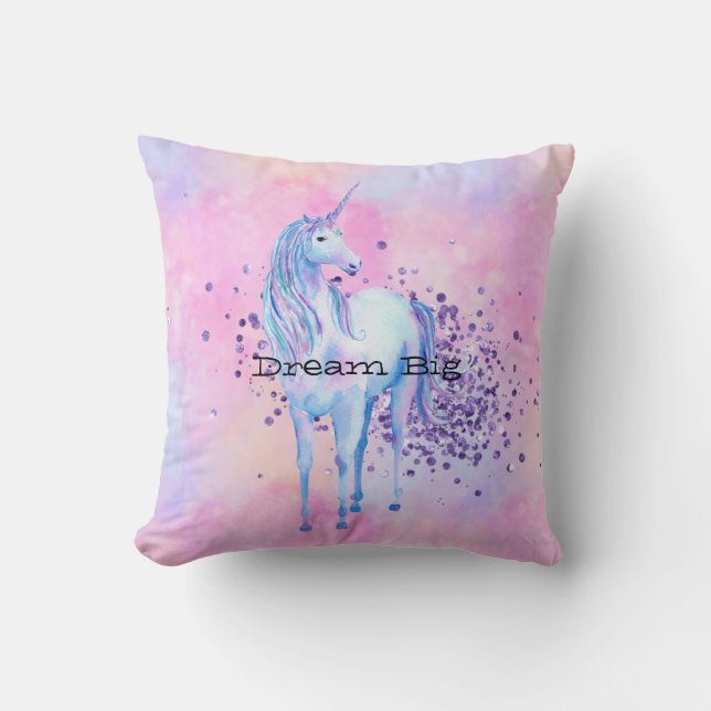 Girly Purple Sparkle Unicorn Throw Pillow (Front)