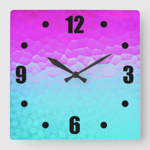 Girly Purple Turquoise Ombre Mosaic Bokeh Pattern Square Wall Clock