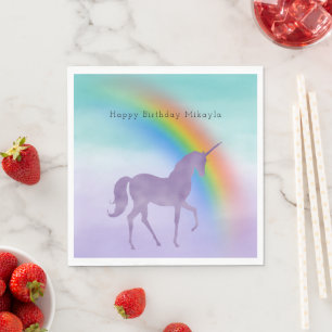 Girly Purple Unicorn Rainbow Personalized Napkin