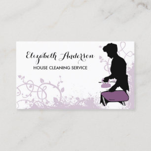 Girly Purple Vintage Maid Silhouette Housekeeping Business Card