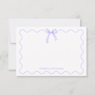 Girly Purple Watercolor Bow Personalized Note Card