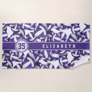 Girly purple white custom volleyball team colours beach towel