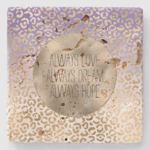 Girly Purple White Gold Ombre Leopard    Stone Coaster