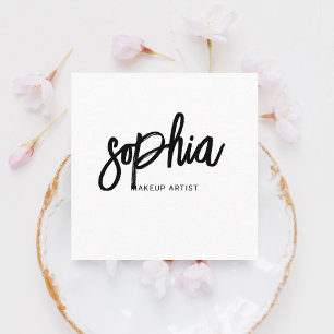 Girly QR Code Brush Calligraphy White Square Business Card