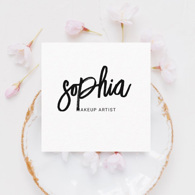 Girly QR Code Brush Calligraphy White Square Business Card (Creator Uploaded)