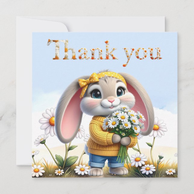 Girly rabbit polka dot bow Thank you Card (Front)