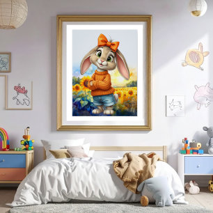 Girly rabbit sunflower field poster
