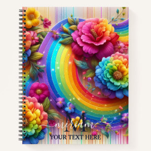 Girly Rainbow Floral Flower Monogram Notebook
