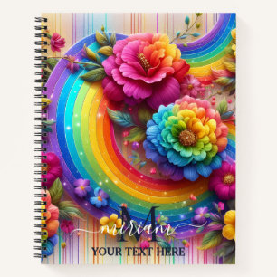 Girly Rainbow Floral Flower Monogram Notebook