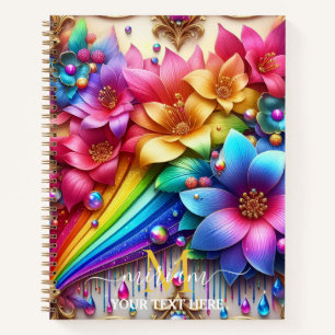 Girly Rainbow Floral Flower Monogram Notebook