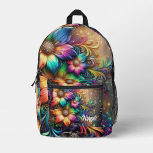 Girly Rainbow Flowers with Glitter Drips Backpack