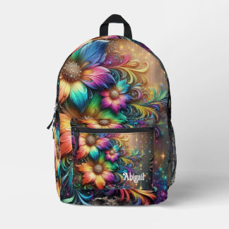 Girly Rainbow Flowers with Glitter Drips Backpack