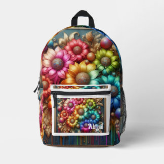 Girly Rainbow Flowers with Glitter Drips Backpack