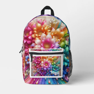 Girly Rainbow Flowers with Glitter Drips Backpack