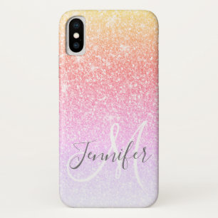 Girly Rainbow Glitter Sparkles Monogram Name Case-Mate iPhone Case