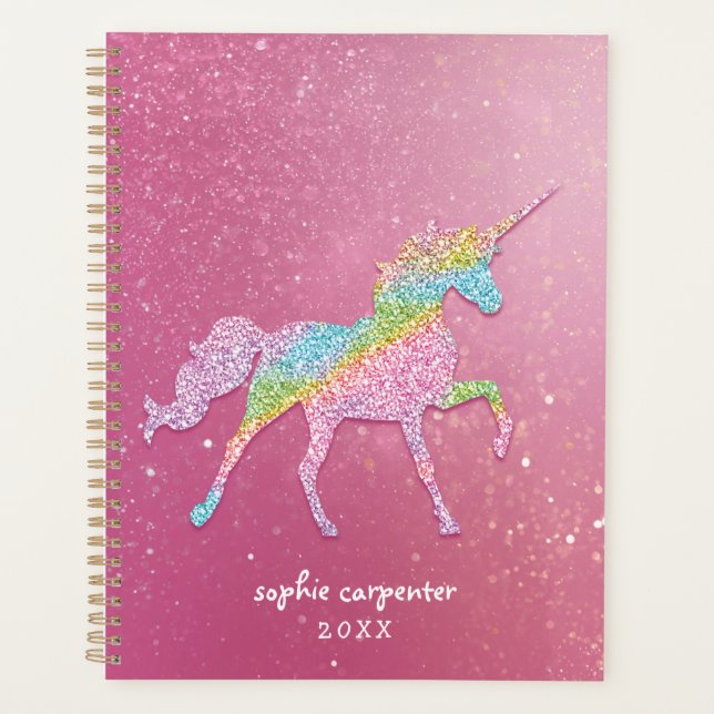 Girly Rainbow Glitter Unicorn Planner (Front)