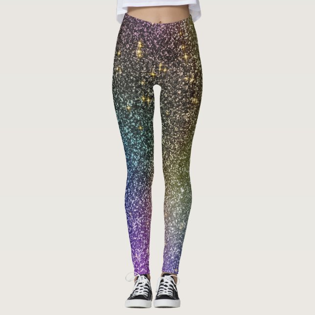 Girly Rainbow Gold Glitter Ombre Galaxy Socks Leggings (Front)