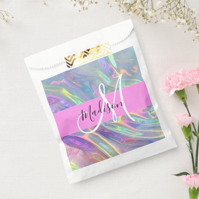 Girly Rainbow Holographic Iridescent Monogram Name Favour Bag (Sealed)