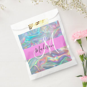 Girly Rainbow Holographic Iridescent Monogram Name Favour Bag