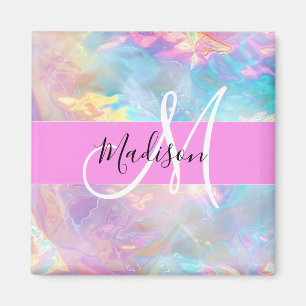 Girly Rainbow Holographic Iridescent Monogram Name Magnet
