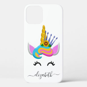 Girly Rainbow Unicorn Add Name iPhone 12 Case