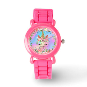 Girly Rainbow Unicorn Personalized Name Cute Kid's Watch