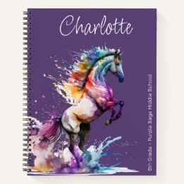 Girly Rearing Horse Custom Name Planner Notebook