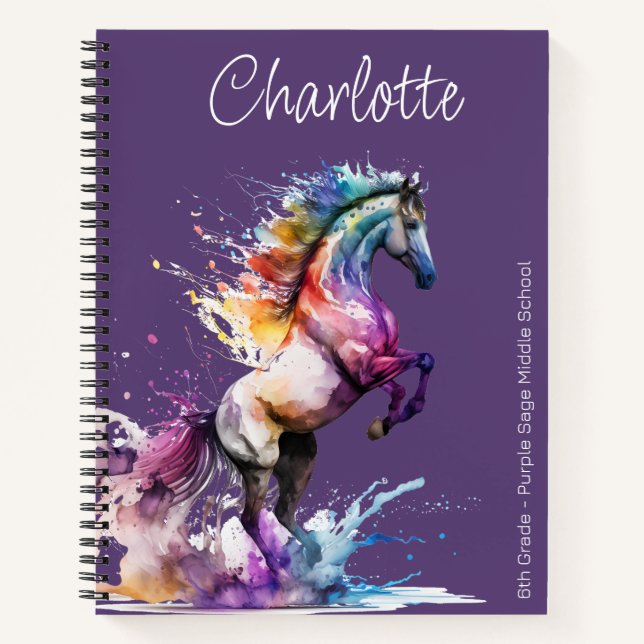 Girly Rearing Horse Custom Name Planner Notebook (Front)