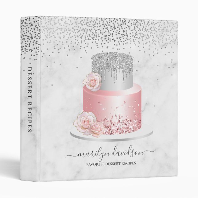 Girly Recipe Dessert Blush Sparkle Cookbook  Binder (Front/Spine)