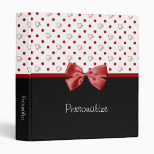 Girly Red and Black Polka Dot Hearts Bow With Name Binder
