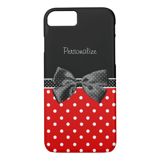 Girly Red and Black Polka Dots With Bow and Name Case-Mate iPhone Case (Back)