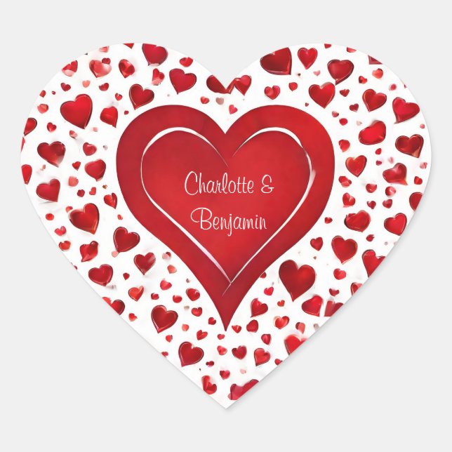 Girly Red And White Name Valentine Heart Sticker (Front)