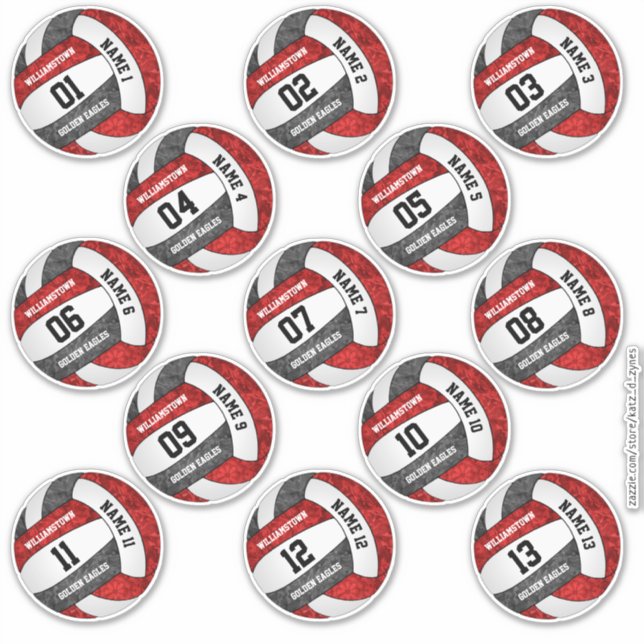girly red black volleyball team set of 13 stickers (Front)